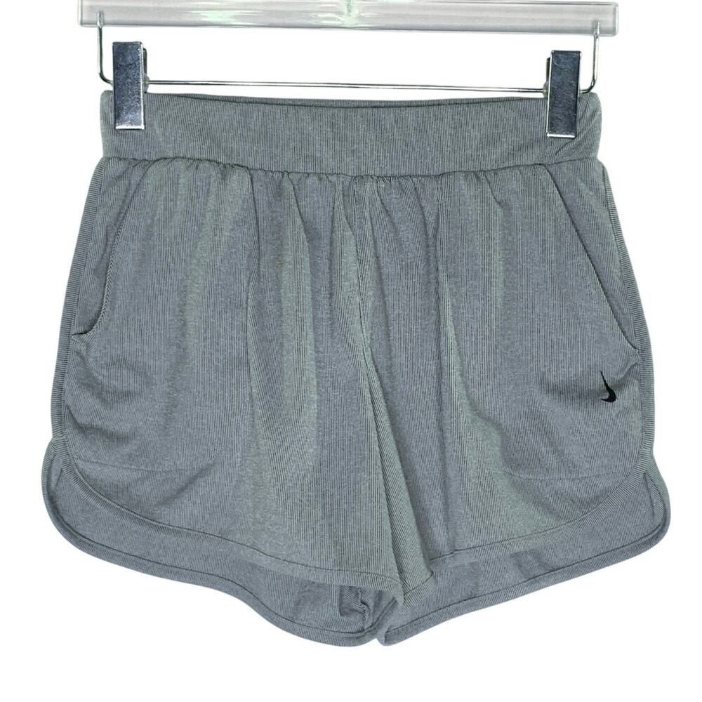 Nike Womens Ribbed Shorts M Yoga Gray Pockets Retro Gym Running Active
